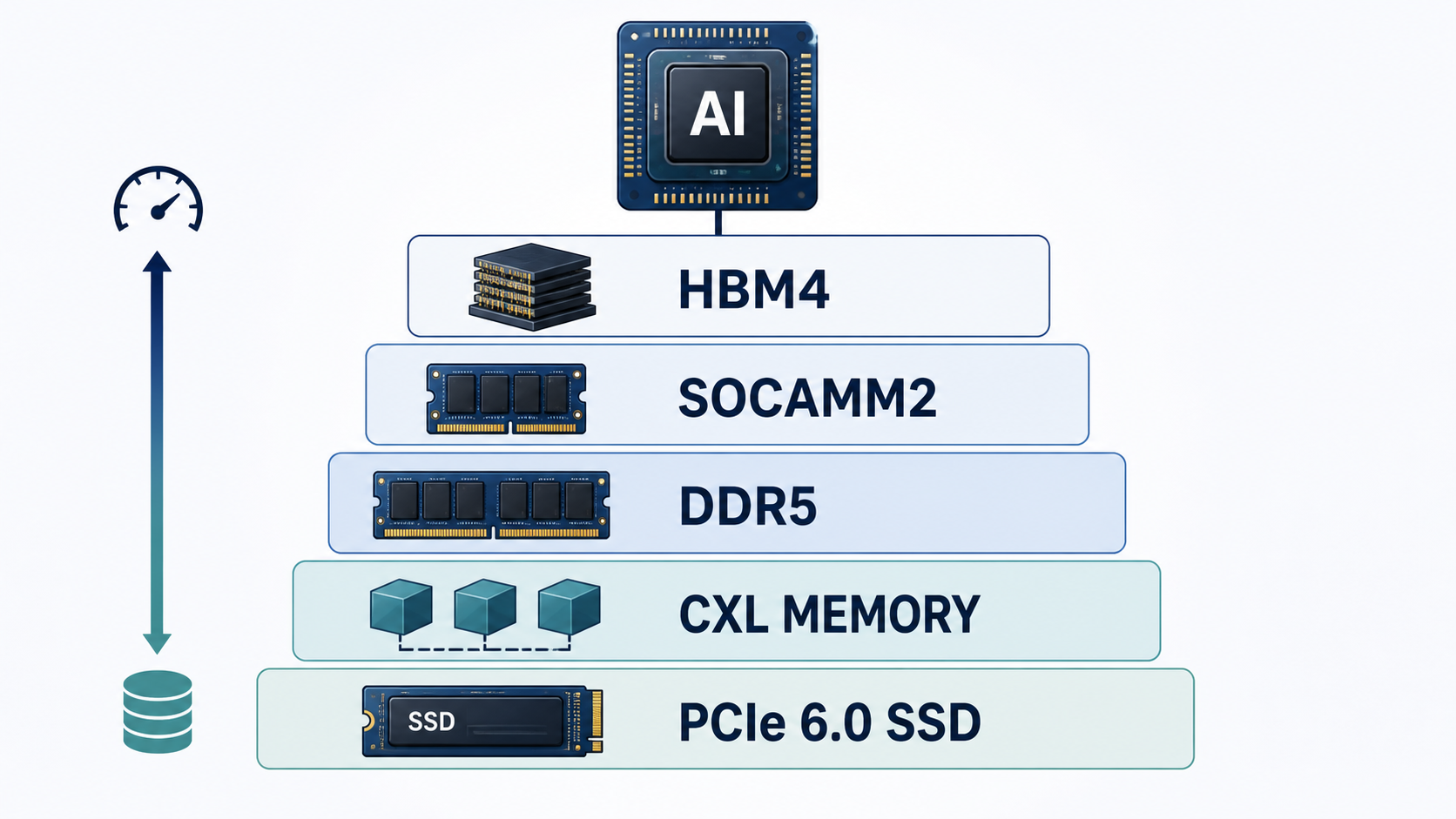 AI 가속기 가까이의 HBM4부터 SOCAMM2와 DDR5, CXL 메모리, PCIe 6.0 SSD로 이어지는 메모리 계층